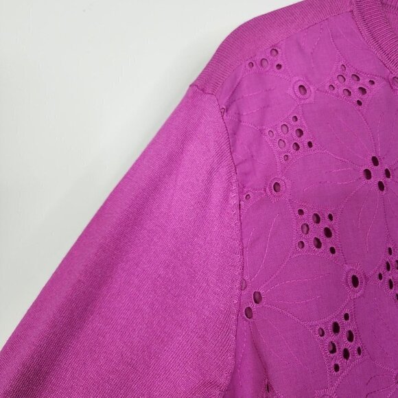 NEW Ann Taylor Mixed Media Eyelet Ann Cardigan Button Down Purple Pink XXL - Picture 10 of 12